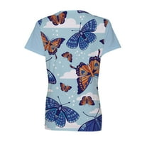Ženske majice Moda Ženska ljetna labava Ispis V-izrez Leptir uzorak majica s kratkim rukavima plavi