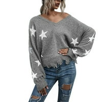 AwDenio Dukseri za žene ponude dame casual moda čvrsta boja V- izrez labav pleteni džemper vrhovi