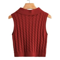 Cuhas Cardigan džemperi za žene Ležerne prilike V-izrez Košulju sudara u boji rukava bez rukava prsluk