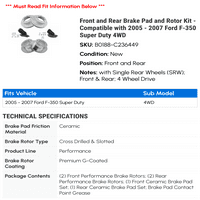 Prednja i stražnja kočnica i komplet za rotor - kompatibilan sa - Ford F- Super Duty 4WD 2006