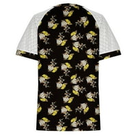 SKSLOEG WOMENS Bluze Elegantne mreže Vintage Flower Print Tops Puff Tunic Majica s kratkim rukavima