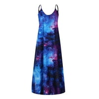 Ljetne haljine Trendy V-izrez Loose Duljina gležnja tiskana A-line haljina bez rukava plava s
