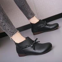 Čizme za gležanj za žene i zimske nove retro male kožne čizme lukne patentne zatvarače Niske čizme crne