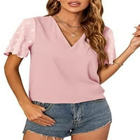 Noilla Women T Majica Majica sa čvrstim bojama V izrez Ljetni vrhovi Dame Fashion Pulover kratki rukav Tee Ružičasta s