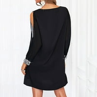 Šipati tanka haljina mreža Crna duga mini mini odjeljka V-izrez žene glamurozne mreže sjajne rukave