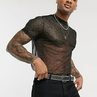 Muške modne seksi mrežaste majice vide kroz prozirnu košulju s vježbama mišića kratkih rukava