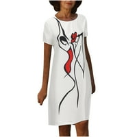 Ljetne haljine za žene Žene O-izrez Cleance Ležerni temperament Pulover kratki rukav Ispis Ležerne prilike