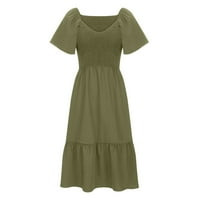 Ljetne haljine za žene Čvrsti V-izrez A-line midi haljina slatka kratka putna haljina zelena m