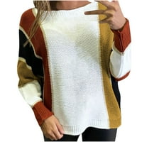 Smihono kratki džemperi za žene labave povremene ženske patchwork podudaranje boja blok linija posada