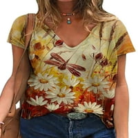 Ženska cvjetna bluza tunika vrhovi kratkih rukava V rect majica majica od tiskane plaže Ležerne prilike