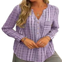 Voguele Women TEE V izrez T Majica Striped Majica Radni vrhovi Basic Tunic Bluza Ljubičasta L