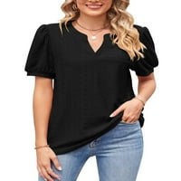 Voguele Women majica V izrez ljetni vrhovi šuplje majica Dnevna odjeća Pulover Dressy Tunic bluza crna