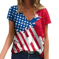 Dan nezavisnosti tiskane majice Žene V-izrez Dnevno ljetne vrhove Amerikanac 4. jula Kratki rukav košulje Ležerne prilike Labavi tees