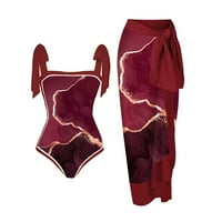 Mikilon Ženski vintage tiskani kupaći kostimi Konzervativni kupaći kostimi Ženska suknja od tiskane plaže Set Tankinis za žene Plus veličina crvena na prodaju
