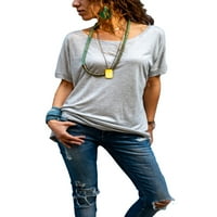 GVMFIVE Žene Solidne boje kratkih rukava natrag udubljeni ležernu bluza majicu