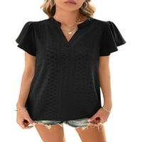 COLISHA DAMIES majica kratki rukav ljetni vrhovi šuplji majica Bohemian Work V izrez Tee Black XL