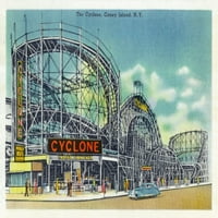 Coney Island, New York, pogled na ciklon rollercoaster br. 2, vintage poluton
