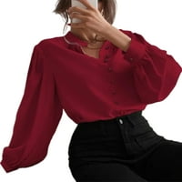 Calzi Žene Formalne drešene majice Gumbi UP Elegantne večernje zabavne bluze Dugih rukava Plain The