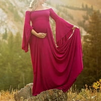 Zeceouar materinske haljine za žene fotošopati dame modne čvrste boje ruffles dugih rukava s ramena