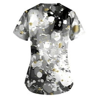 Ženske vrhove V-izrez ratne odjeće za bluze Grafički otisci Dame Ljeto Kratki rukav modni svijetlo siva 2xl