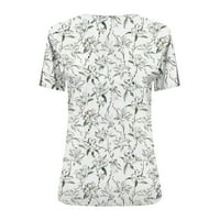 Ženski vrhovi V-izrez cvjetna bluza casual ženske modne majice kratkih rukava bijela 2xl