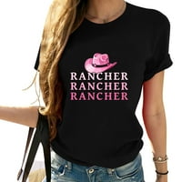 Rancher Cowgirl Hat Pink Lover Ženski grafički kratki rukav, moderni i udobni ljetni vrhovi za žene sa jedinstvenim dizajnom ispisa