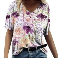 Ženske ljetne majice prevelizirani kratki rukav cvjetni tiskani casual v vrat Basic Tees košulja Trendy
