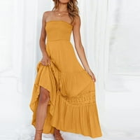 Ženski čipkasti patchwork, čvrsta kukičana haljina s ramena haljina bez rukava uz naplatu plaža žuta