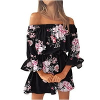 Ljetne haljine za ženske plaže s ramena Tunika Ležerne prilike labave fit blještave rupu mini cvjetna