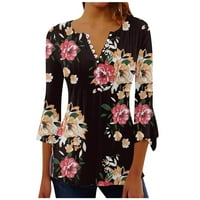 Žene Henley Plus size cvjetni vrh i bluza padajuće proljeće flare rukav dressy casual tunika majica