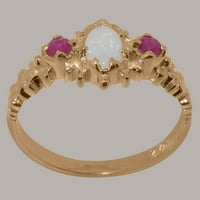 Britanci izrađeni 18K ružilijski zlatni prirodni Opal i rubin ženski Obećani prsten - Opcije veličine