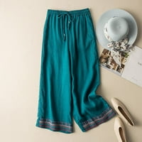 DRPGUNLY ženske hlače, čvrste ljetne vezene pamučne i posteljine casual labavice, tople hlače za žene plavo l 2