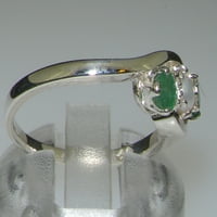 British napravio 10k bijeli zlatni kultivirani biser i smaragdni ženski trilogijski prsten - Opcije veličine - veličina 4