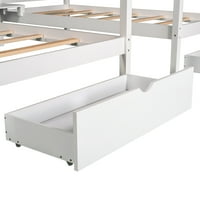 Dvostruka zajednička dvokrevetna platforma odvojena platforma od skladišta sa skladištima i ugrađenim stolom, drveni platforma krevet s punim dužinom Top šine, u djeci dijeljeni krevet za dječake i djevojke, bijeli