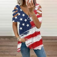 Ženski dan nezavisnosti Patriotski gornji i bluzu Zipper V izrez kratkih rukava za rušenje Zastava Ispis