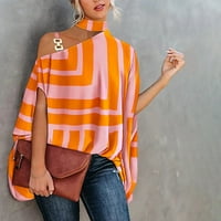Ženski jedno rameni rukav s malo rame sa slobodnim vrhovima Turtleneck tiskani povremeni trendy majice
