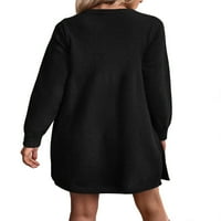 Okrugli vrat s dugim rukavima crni ženski džemper, casual basune sa čvrstim džemper