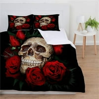 3D posteljina s lubanja Luksuzni kombilter poklopac kompleta crvena ruža Poklopac posteljine Početna