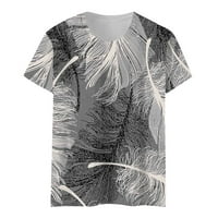 Majice kratkih rukava za žene labave opremljene tuničke vrhove Ljetni cvijet Print comfy bluza siva