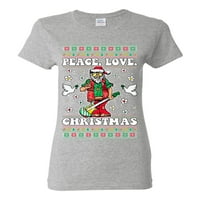 Divlji bobby hippie santa svira gitaru mir ljubav božić ružni božićni džemper žene grafički tee, heather