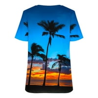 Ženska temperament Tunic Hawaiian Palm Beach bluza V izrez Thirt Majice kratkih rukava Ležerne prilike Junior's Tees Blue XL