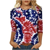 Hesxuno grafički tinejdžeri za žene, modne žene američke zastave tiskane majice Labavi fit rukav Crewneck