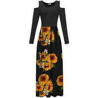 Plus veličina duga haljina za žene hladno rame Maxi cvjetna haljina elegantna povremena džepa za O-izrez