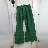Ženske hlače u boji labave modne rufšene čipke elastične struke široke noge pantalone na ležerne bager-duge hlače zelene m