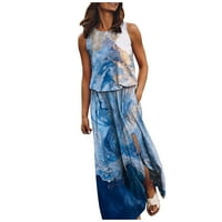 Baycosin haljine za žene Ljeto dugačka haljina posada vrata bez rukava s rukavima Flowy Maxi Rezervoari