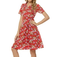 Uublik žensko ljetno casual modne ovratnike cvjetni print kratki rukav haljina s kratkim rukavima
