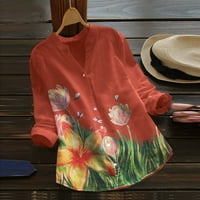 Roliyen Ženske vrhove Žene Ležerne prilike Cvjetni cvjetni print Dugi rukav V-izrez bluza Dugme Majica