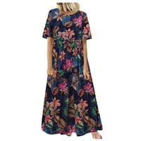 Corashan Fashion Ženska haljina, žene plus veličine boemski O-izrez cvjetni print Vintage kratki rukav