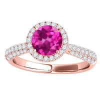 Aonejewelry 1. ct. TTW dijamantski i okrugli oblik ružičaste topaz prsten u zlatu od 10k ruža