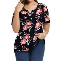 Ljetni vrhovi za žene ženske majice plus veličine V bluze up bluze ruffle tunike kratki rukav vrh